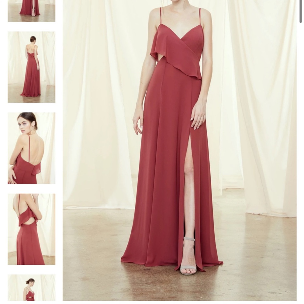 Amsale Arabella bridesmaid dress in cayenne